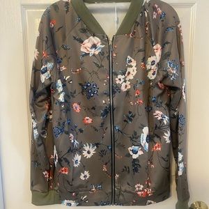 Floral Zip Up Bomber Jacket